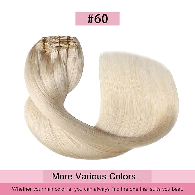 Pro2.0 Remy Clip in Extensions Real Human Hair Color #60 Platinum Blonde Remy Clip in Hair Extensions Real Human Hair 18inch 120g Thick 7pcs Seamless Double Weft for Women（#60-18inch）