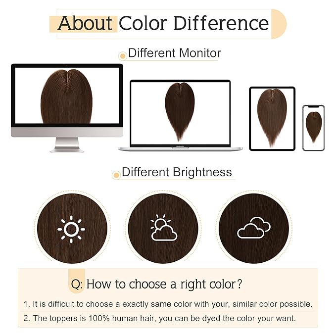 SEGO Human Hair Toppers for Women With Thinning Hair, 7 * 13CM Silk Base 100% Real Human Hair Clip in Top Wiglet Hairpieces /8 Inch No Bangs /4 Medium Brown