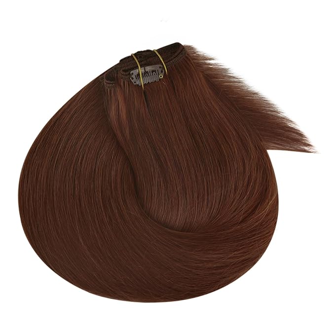 Ve Sunny Clip in Human Hair Extensions Remy Hair Extensions for Women 24 inch Clip in Hair Extensions Real Human Hair Dark Auburn Red Long Straight Hair Extensions 7pcs 120g