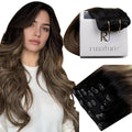 RUNATURE Real Human Hair Clip in Extensions 24 inch, Balayage Clip in Hair Extensions, Long Hair Extensions Clip Ins, Remy Natural Hair, Add Hair Length, 135g 7pcs #1B/6/27 Black Ombre to Blonde
