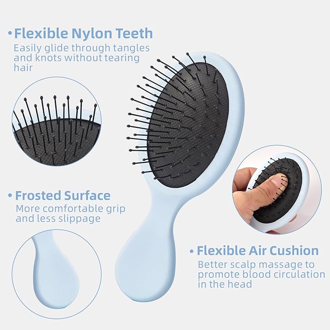 Mini Hair Bursh for Kids Women and Men, Protable Travel Size Hair Brush for Pockets Purse backpack,Mini Detangler Brush for All Hair Types, Small Hair Brush for Detangling(1 Pack-Blue)