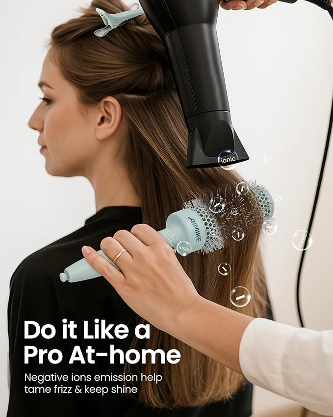 AIMIKE NaturaVol Round Brush for Blow Out, Round Hair Brush Nano Thermal Ceramic & Ionic Tech, for Blow Drying & Salon-like Styling at-home, Maximum Volume Shine - 1.7” Barrel, 2.5” w/Bristle