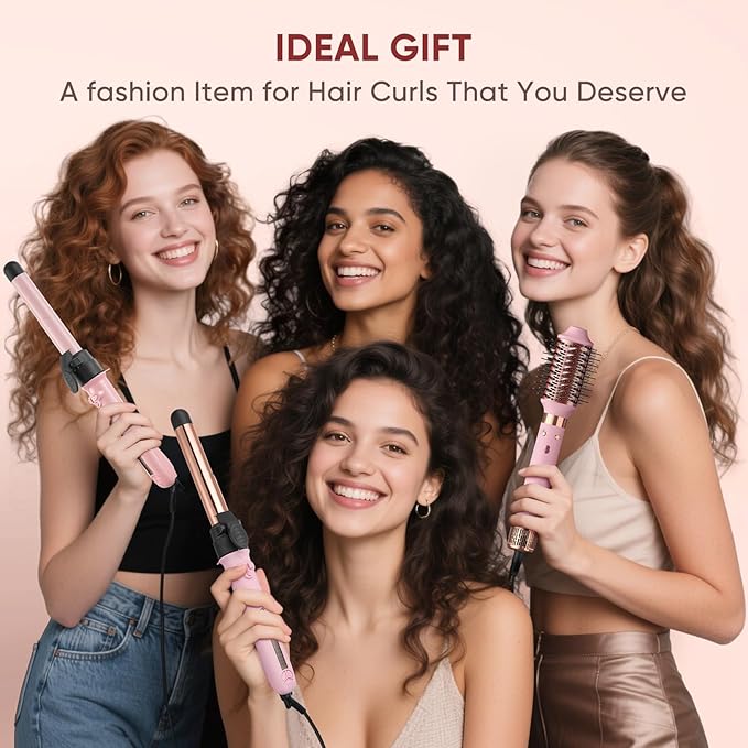 ABNER Rotating Curling Iron Set, Automatic Curling Wand for Long Hair, Easy to Use Hair Curler Get Effortless Beach Waves, 3 Sizes Ceramic Barrel 0.75" 1" 1.25" to 430°F with Home Button, Dual Voltage