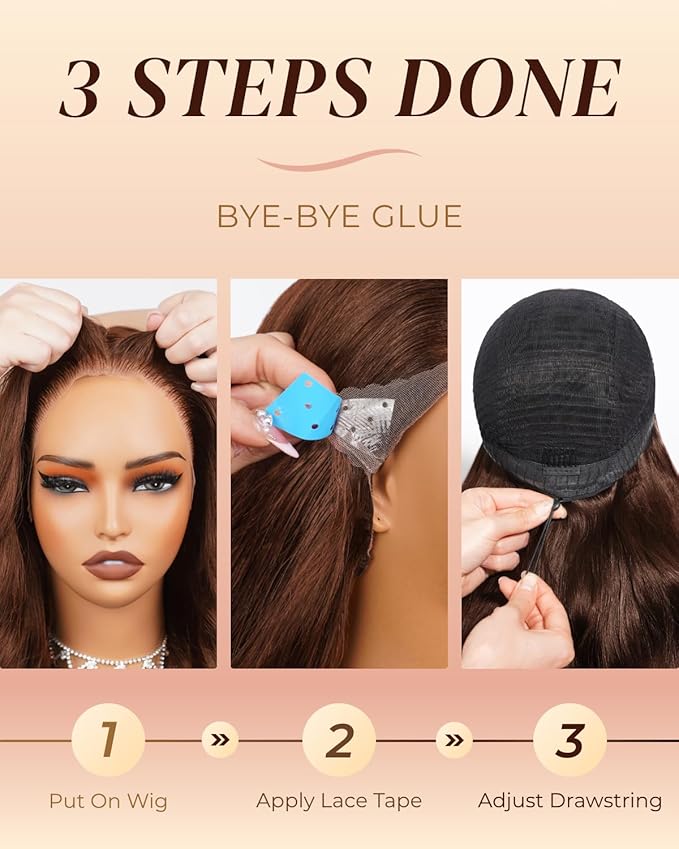 Arabella 13x6 Chocolate Brown Glueless Wigs Human Hair Pre Plucked Pre Cut 13x6 Ear to Ear Full HD Lace Front Wigs Human Hair 210% Density 4# Brown Straight Wig Drawstring Wig Human Hair 22 Inch
