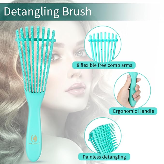 Hair Brush with Hair Styling Comb Set, Green (Curly Haired Individuals, Unisex, Hair Brush, Detangling, Metal)