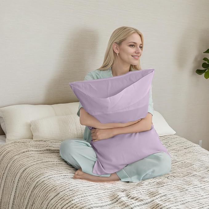 TELUS Pillow Cases Queen Size 2 Pack, Bamboo Rayon & Lyocell Pillowcase with Envelope Closure, Cooling Breathable Pillow Cover for Hot Sleeper & Night Sweats, 20x30 inch, Light Purple
