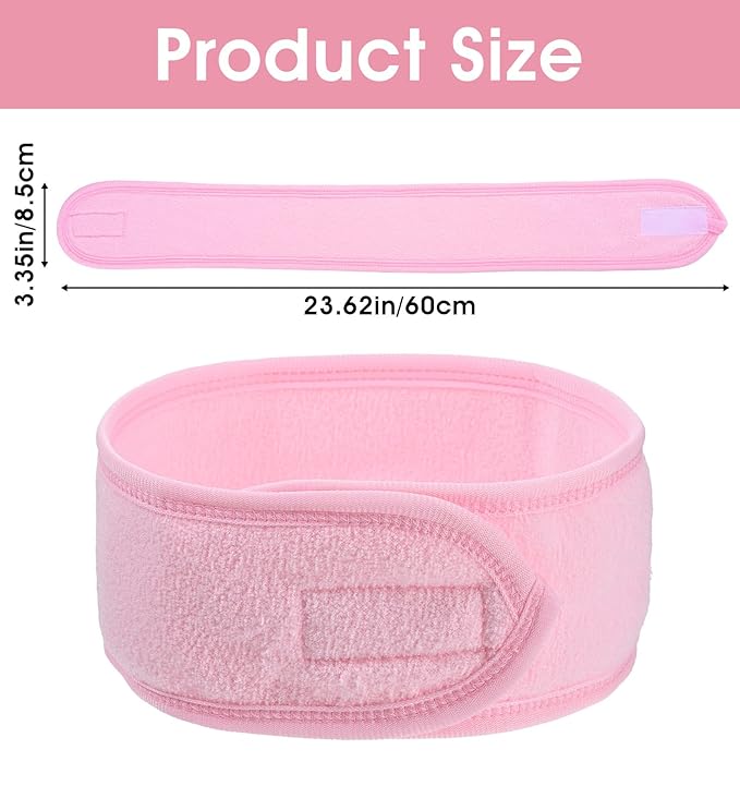 3 Pack Terry Cloth Headband, Adjustable Esthetician Headbands for Women, Non-Slip Terry Cloth Headband for Facial, Makeup & Shower, Soft Stretchable Hair Band