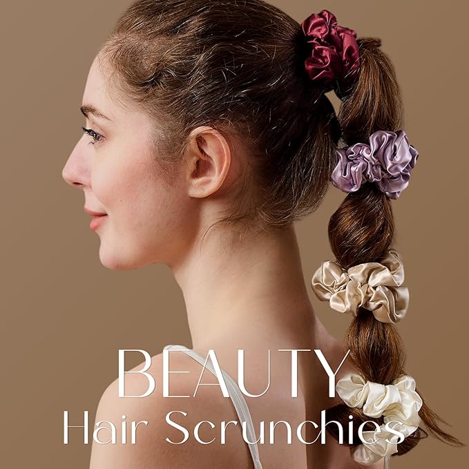 ZIMASILK 100% Mulberry Silk Hair Scrunchies, Best For Women And Girls’ Hair 19 Momme Elastic Hair Bands for Ponytail Holder Gentle And No hurt (3 Pack, Black)