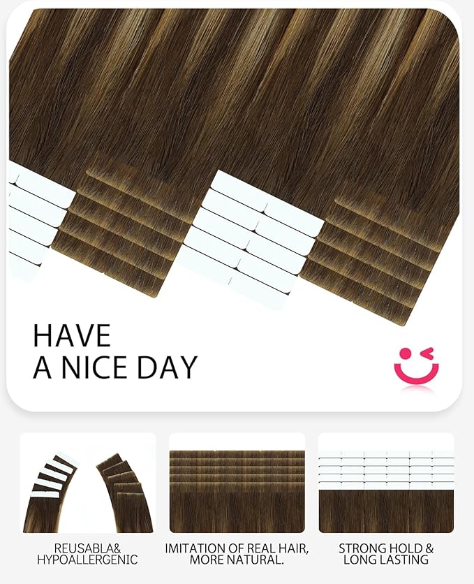 Youngsmile Injection Tape in Hair Extensions Human Hair #4/27/4 Chocolate Brown to Caramel Blonde 20pcs 40g 18 Inch Balayage Injected Tape in Hair Extensions Straight Remy Human Hair (#4/27/4,18'')