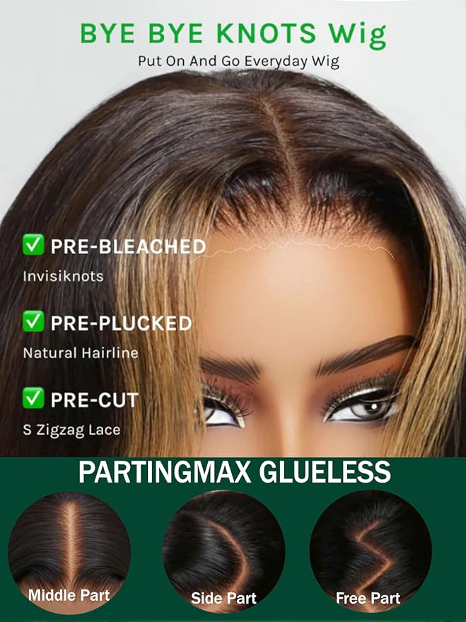 KLAIYI Ombre Highlight Blonde Water Wave Glueless Pre Everything 13x4 Lace Front Wigs Human Hair Drawstring Pre Plucked Pre Bleached Bye Bye Knots Curly Wig with Dark Roots Ready to Wear and Go 18Inch