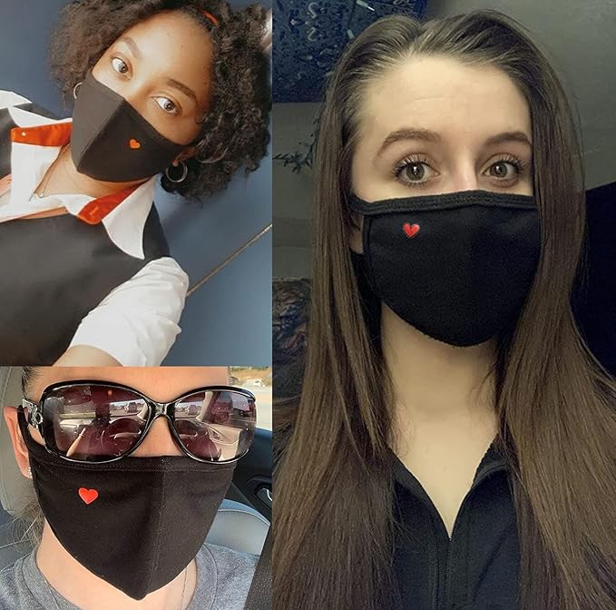comfso Fashion Cute Heart Face Protection with Adjustable Nose Bridge - Christmas Gifts, Gifts for Women, Unisex Cotton Cloth Heart Masks, Washable Reusable Warm for Outdoor Activities