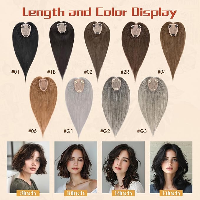 Rich Choices Human Hair Toppers for Women-100% Real Remy Hair Topper No Bang-Upgraded 150% Density 9 * 12CM Lace Base-Clip in Hairs Topper for Thinning Hairs-12Inch #2R Chocolate Brown