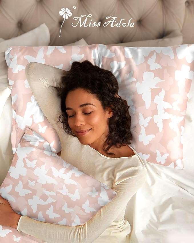 2 Pack Mulberry Silk Pillowcase for Hair and Skin - Standard Size 20 x 26 Inches with Hidden Zipper PK Butterfly 19 Momme Soft Sleeping Silk Pillow Case for Women, Moms