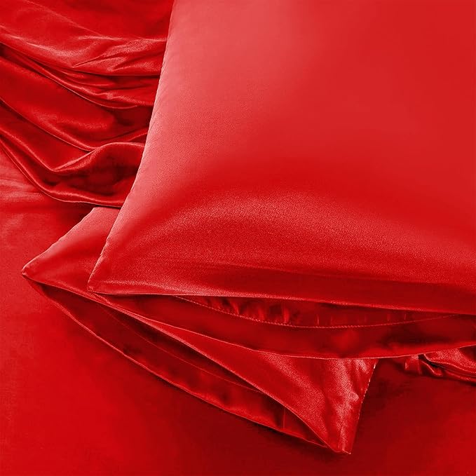 Aormenzy Satin Pillow Cases for Women King Size Set of 2, Red Satin Pillowcase for Hair with Envelope Closure Silky Pillow Covers Wrinkle, Fade Resistant (20x40 Inches)