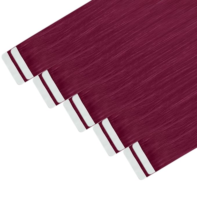 YoungSee Invisible Tape in Hair Extensions Magenta 22 Inch Human Hair Tape in Extensions Rosein Colored Hair Extension Real Human Hair Tape-in for Long Hair 10pcs 25g
