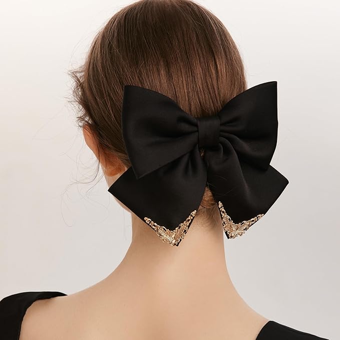 Vintage Palace Style Hair Barrette for women, SHE'S FREE STYLE JUST FOR YOU 14k Gold Plating Bow Hair Clip with Elegant Pearl, Retro Versailles Hair Accessories