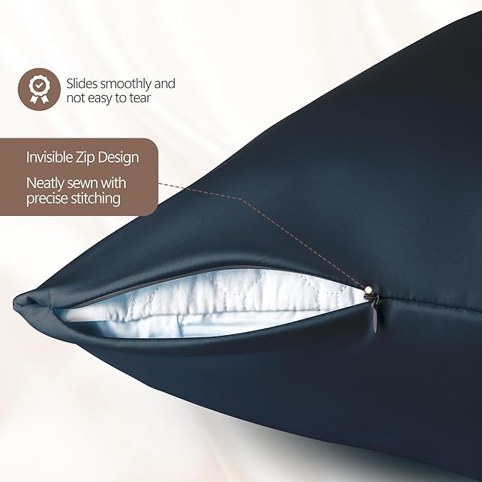 Luxury 6A Mulberry Silk Pillowcase & Silk Pillow Case for Hair & Skin – Anti-Wrinkle, Hidden Zipper – Best Beauty Sleep Solution for Women(Blue, King)