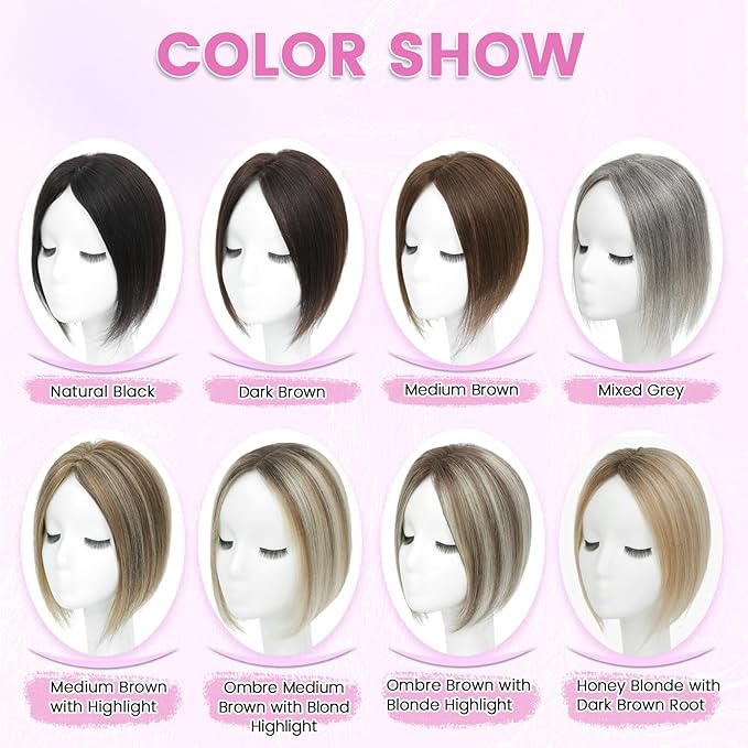 YAMI Hair Toppers for Women Fluffy Human Hair Topper 10inch Handmade Swiss Base Hairpieces 360° Cover Hairloss (Honey Blonde with Dark Brown Root)