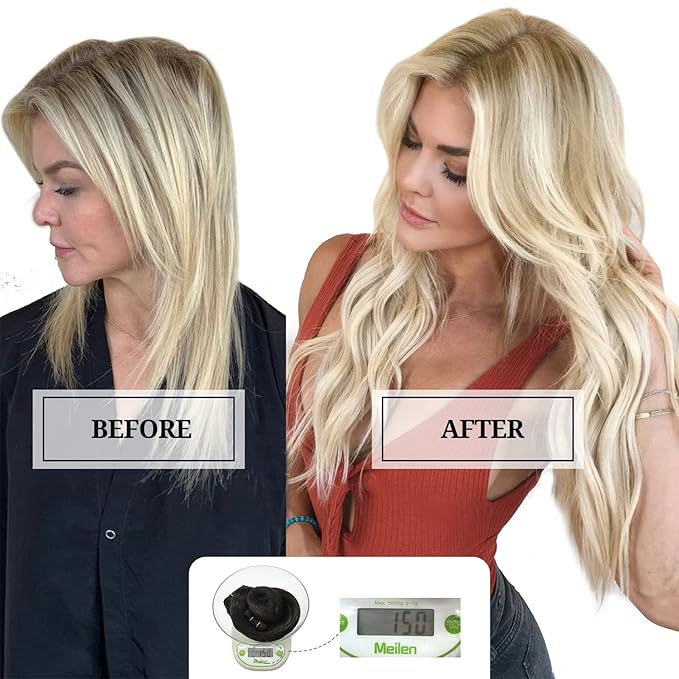 DOORES Clip in Hair Extensions, Light Blonde Highlighted Golden Blonde 150g 9pcs 24 Inch, Real Human Hair Clip ins Remy Clip In Hair Extensions Natural Silky Straight