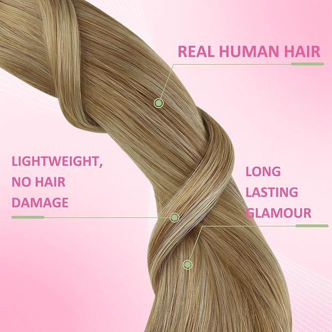 YoungSee Human Hair Tape in Extensions Balayage Tape in Hair Extensions Human Hair Extensions Tape in Ombre Brown to Platinum Blonde Invisible Tape-in Hair Extension Human Hair 14In 20pcs 50g Straight