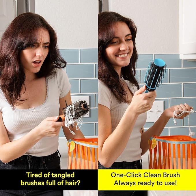 Hair Brushes for Women - Curly Hair Blow Dryer Brush Self Cleaning Detangler Round Brush for Blow Out - Roller Retractable Travel Blue Christmas Gifts
