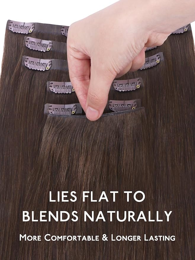 WENNALIFE Genius Seamless Clip in Hair Extensions Real Human 20 inch 140g 7Pcs Chocolate Brown Hair Extensions Clip Ins Luxury Remy De Cabello Humano Straight Invisible Fuller Reusable