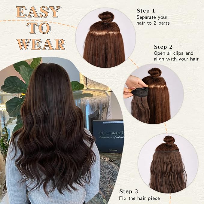 Clip in Hair Extensions, 20 Inch Black Wavy Hair Extensions Clip Ins for Women (4PCS Curly)