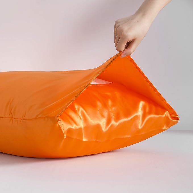 NTBAY 12 Pack Satin Queen Pillowcases for Hair and Skin, Luxurious and Silky Pillow Cases with Envelope Closure, 20 x 30 Inches, Orange