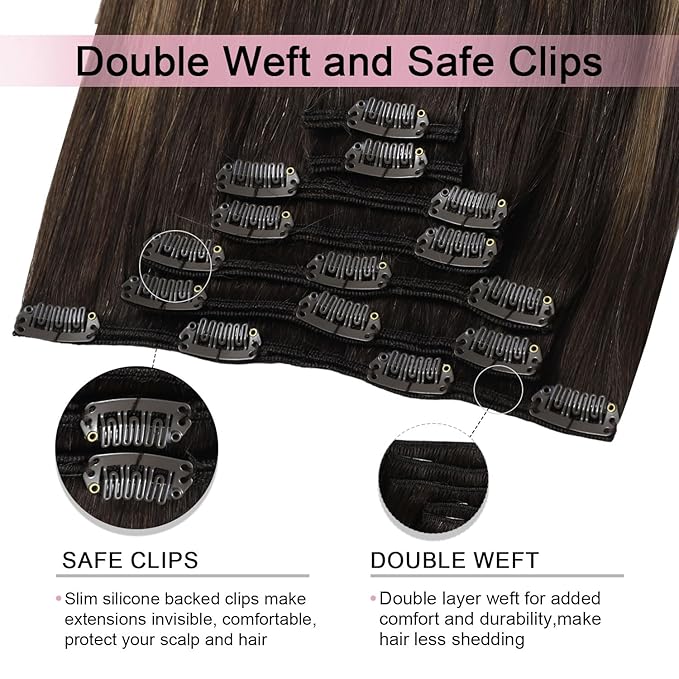 Pro2.0 Clip in Hair Extensions Real Human Hair 22inch 7pcs #2/6/18 Dark Brown to Dirty Blonde Remy Real Hair Extensions Clip in Human Hair 120g Double Weft（#2/6/18-22inch）