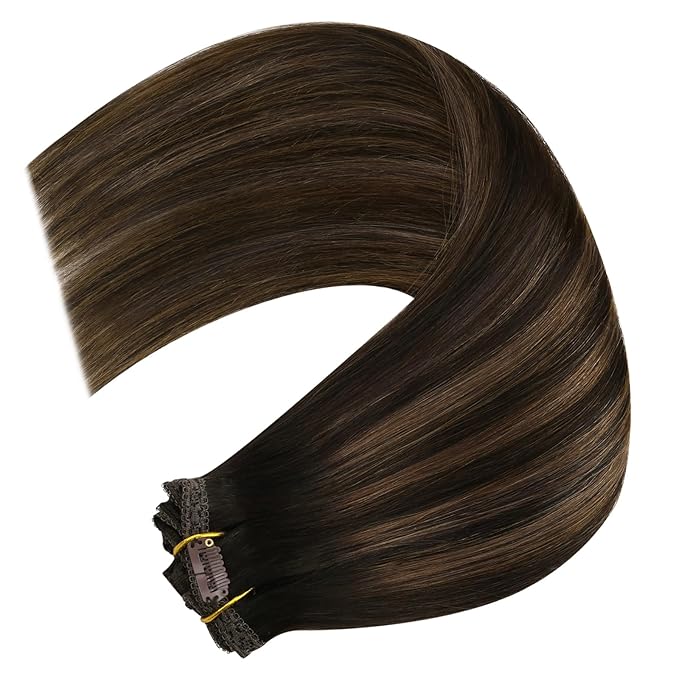 YoungSee Clip in Human Hair Extensions Brown Real Human Hair Extensions Clip ins Dark Mix Medium Brown Balayage Long Straight Clip in Extensions Real Human Hair 120G 22Inch 7Pcs