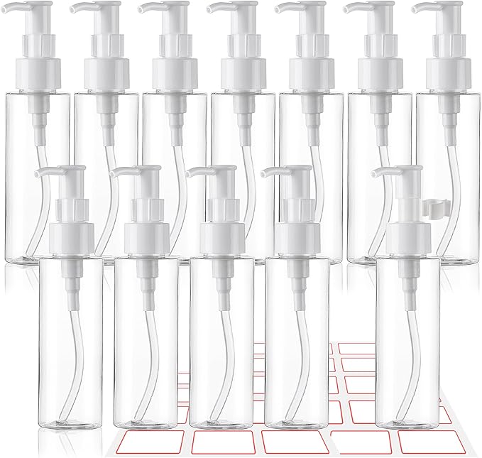 Cosywell Plastic Pump Bottles Dispenser TSA Approved 3.4oz 12 Pack Portable Refillable Container Clear Plastic Lotion Pump Dispenser Bottle for Facial Cleansing Oil Shampoo Shower Gel