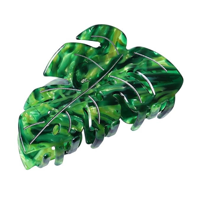 Hair Claw Clip Green Leaf Shape 3.5 Inch Hair Grip Clip French Design Women Girls Spring Hair Accessories Strong Hold for Thick Thin Hair