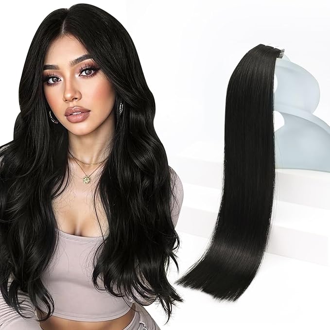 Sunny Hair Extensions Tape in Human Hair Natural Black Tape in Hair Extensions Human Hair 12 inch Remy Tape in Extensions Skin Weft 30g 20Pcs