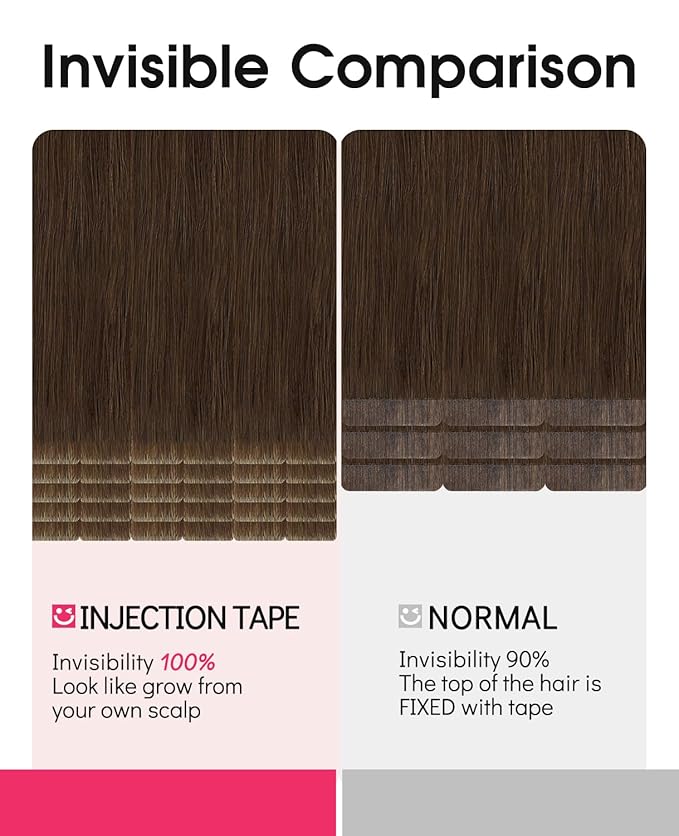 Youngsmile Insert Tape in Hair Extensions Injection Human Hair Extensions #4 Chocolate Brown Invisi Edge Tape ins Remy Human Hair 16 Inch Injected Hair Tape in Extensions 20pcs 35g Straight (#4,16'')