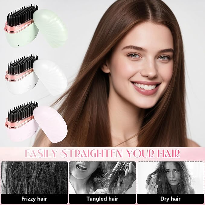 Mini Straightener, New Rechargeable Wireless Portable Hair Straightener Comb, 3-Speed Temperature Control, Rapid Heating & Anti Scald Shell,Idea for Home Travel (Pink)