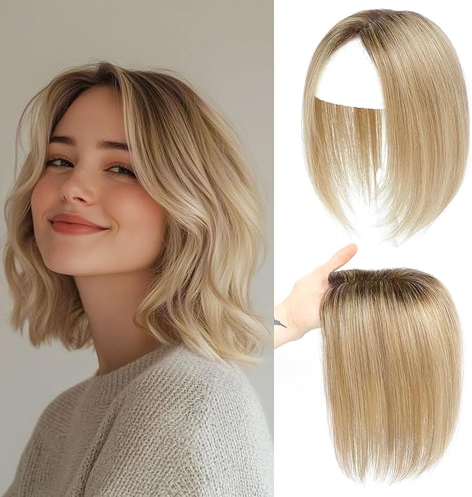 Hair Toppers for Women 10 Inch No Bangs Hairline Topper Wiglets Hairpieces for Thinning Hair Swiss Base Omber Blonde with Highlights（4T1016）
