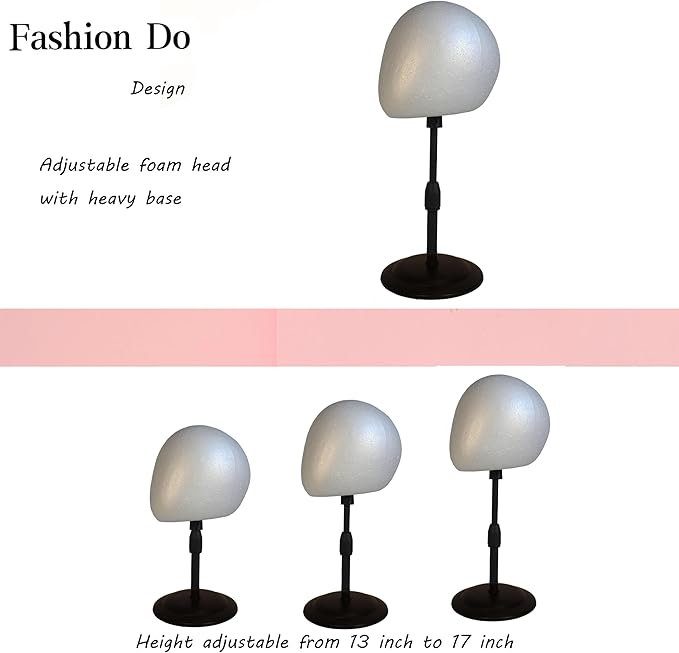 2 PACKS Adjustable wig or hat black styrofoam abstract mannequin head holder stand (13”to 17”)(AD02-White Egg)