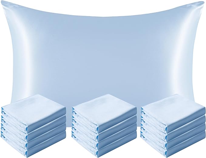 NTBAY 12 Pack Satin King Pillowcases for Hair and Skin, Luxurious and Silky Pillow Cases with Envelope Closure, 20 x 36 Inches, Aqua