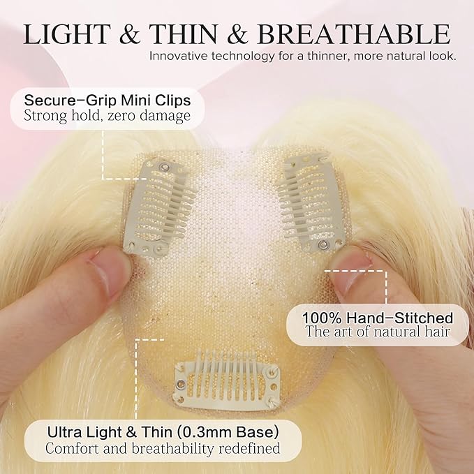 Hair Toppers for Women Real Human Hair 3D Bangs Clip 100% Human Toppers for Women 10 Inch Clip in Bangs Hairpieces (613 Light Blonde)