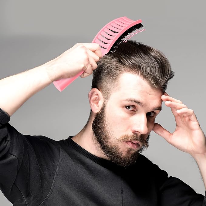 URTHEONE Hair Brush,Detangling Hairbrush Boar Bristle Hair Brushes for Women Men Kids Curly Thick Long Short Wet or Dry Hair, Curved Vented Detangler Brush for Faster Blow Drying (Pink)