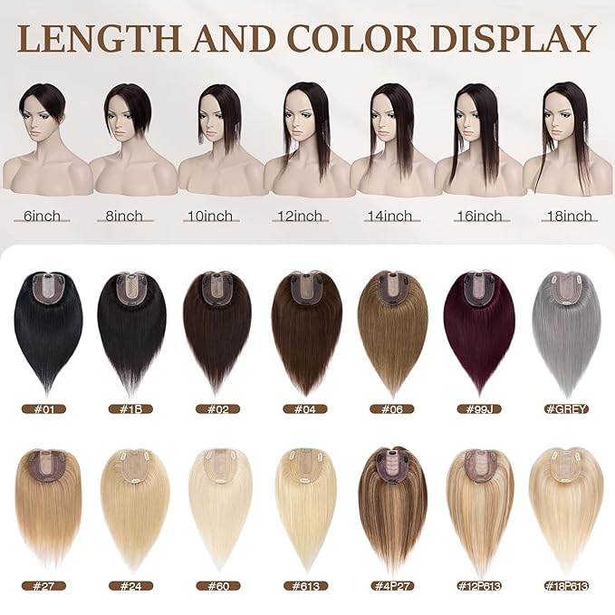 Rich Choices Hair Toppers for Women Real Human Hair 100% Human Remy Toppers NO Bangs with Thinning on Top Clip in Hairpiece 4"x4.7"Lace Base 6 Inch #12P613 Golden Brown Highlights Bleach Blonde