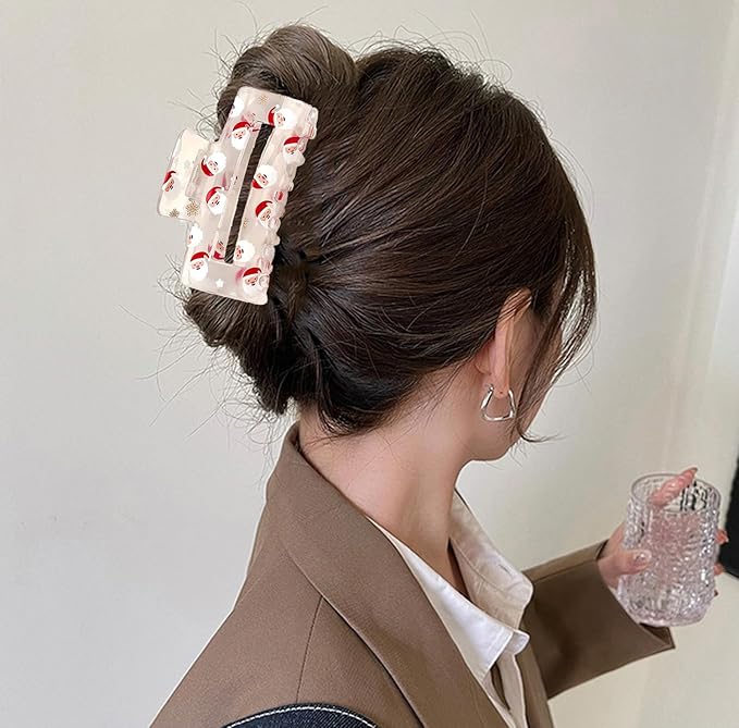Christmas Hair Clips for Women, Santa Claus Claw Clips Transparent Square Hair Jaw Clips Cute Santa Claus Snowflake Winter Barrettes Strong Hold Xmas Hair Accessories for Thick Thin Hair Decorations