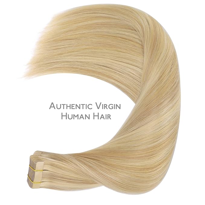 WENNALIFE Tape in Hair Extensions Human Hair, 20pcs 50g 22 inch Light Blonde Highlighted Golden Blonde Remy Hair Extensions Straight Human Hair Tape in Extensions Skin Weft Tape Extensions Human Hair