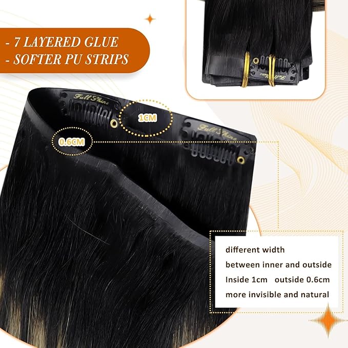 Full Shine Real Hair Clip in Extensions Balayage Seamless Clip ins Off Black to Black With Caramel Blonde Invisible Hair Extension Black Remy Natural Hair Longevity 120 Grams 18 Inch 8 Pcs