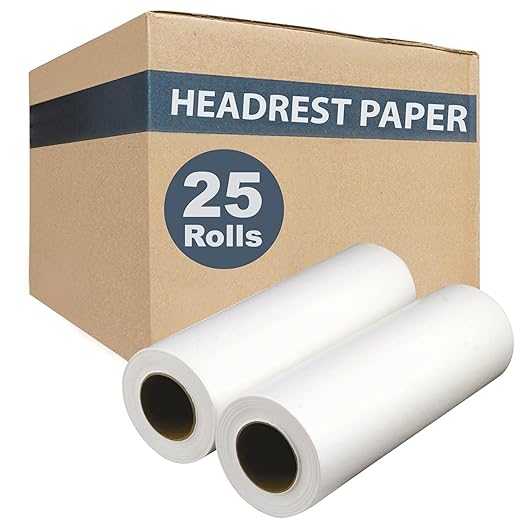 25-Pack 8.5" x 125' White Crepe Finish 17 Pound Paper Headrest Paper Rolls for Medical, Exam and Chiropractic Tables