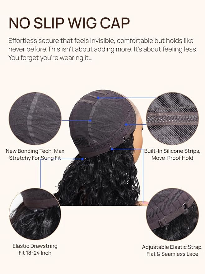 Julia Hair No Slip Yaki Straight 7x5 Lace Closure Glueless Drawstring Wig Flexible Mesh Cap Bye-Bye Slip Pre Cut HD Lace Front Pre Everything Bleached Knots Wear and Go Wig,Zero Slip Hold 20 Inch