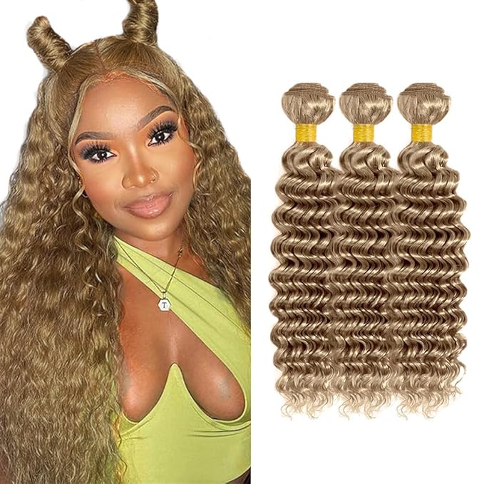 Ash Blonde Deep Wave Bundle Color #22 Human Hair 3 Bundles 16 18 20 Inch Brazilian Virgin Remy Mixed Length 3 Blonde Bundle Light Blonde Bundles