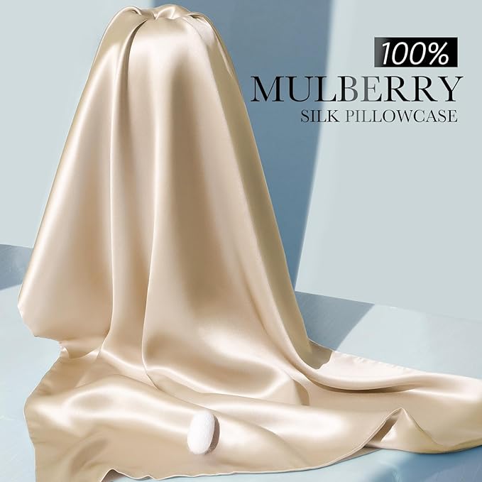 J JIMOO 100% Mulberry Silk Pillowcase for Hair and Skin, 22 Momme Pure Natural Silk Pillow Case Both Sided with Zipper, Pillow Cover for Women Mom Men (Beige, Queen 20''×30'', 2 Pack)