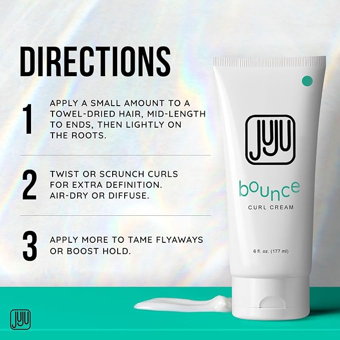 Juju Bounce Curl Cream for Curly Hair 6 Fl Oz (New and Improved Formula) - Soft Hold Curly Hair Styling Products, Curl Defining Cream & Enhancer, Fragrance-Free Formula for Wavy & Medium Curls
