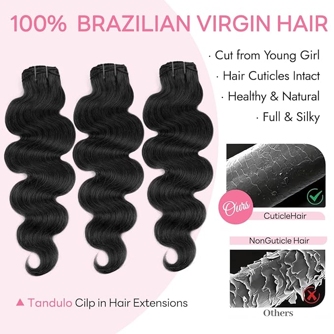 Clip in Hair Extensions Real Human Hair Body Wave 1 Jet Black Clip in 100% Brazilian Remy Human Hair Extensions 8pcs Per Set with 18 Clips Double Weft 24 Inch 120g/3.6oz